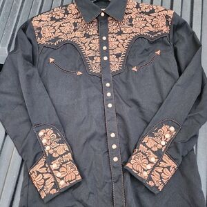 Scully Black and Tan Floral Embroidered Men's Shirt New